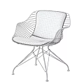 Two Modern Leisure Chairs With Metal Wire Frame And Brown Leather Seats