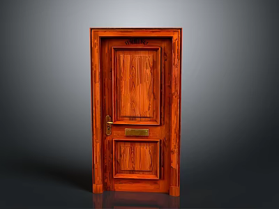 Traditional Wooden Door With Natural Wood Grain And Golden Handle Design 3d model