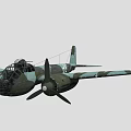 Vintage World War II Fighter Aircraft With Green Gray Camouflage Paint And Twin Propellers