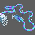 Colorful Blue Purple Curved Water Slide Amusement Equipment With White Tower And Small Pool