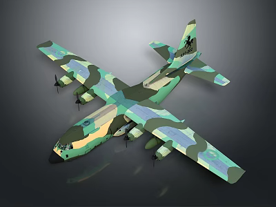 Military Camouflage Aerospace Transport Aircraft With Multi Engines And Large Wings 3d model