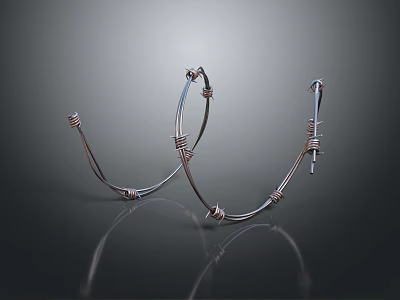 Silver Metal Ring Hardware Tools With Wrapped Wire And Fixed Bolts On Black Smooth Surface 3d model