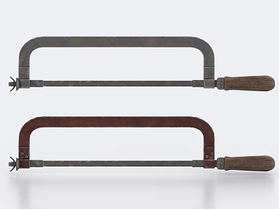 Durable Hardware Hand Saws With Gray And Red Frames And Wooden Handles 3d model