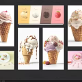 Vibrant Ice Cream Cone Collage Wall Art Featuring Various Flavors And Decorative Toppings
