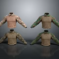 Brown Collared Long Sleeve Tops With Camouflage Sleeves And Green Patterns 3d model