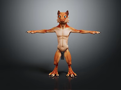 Game and Movie Character 3D Model with Fox Like Features Orange Fur and Claws 3d model