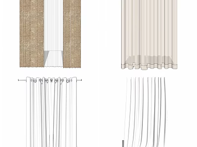 Neutral Toned Curtain with Textured Fabric Pleated Design and Hanging Hooks 3d model