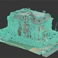 Weathered Residential Building Exterior Covered in Overgrown Ivy with Surrounding Bushes and Trees