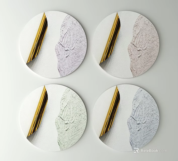 Modern Round Wall Decor with Soft Colored Textured Surfaces and Gold Accents 3d model
