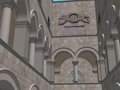 Ancient Architecture Interior Featuring Stone Walls Arches Columns And Intricate Carvings 3d model