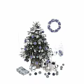 Festive Christmas Ornament Set with Tree Wreath Glass Jars and Blue Purple White Balls