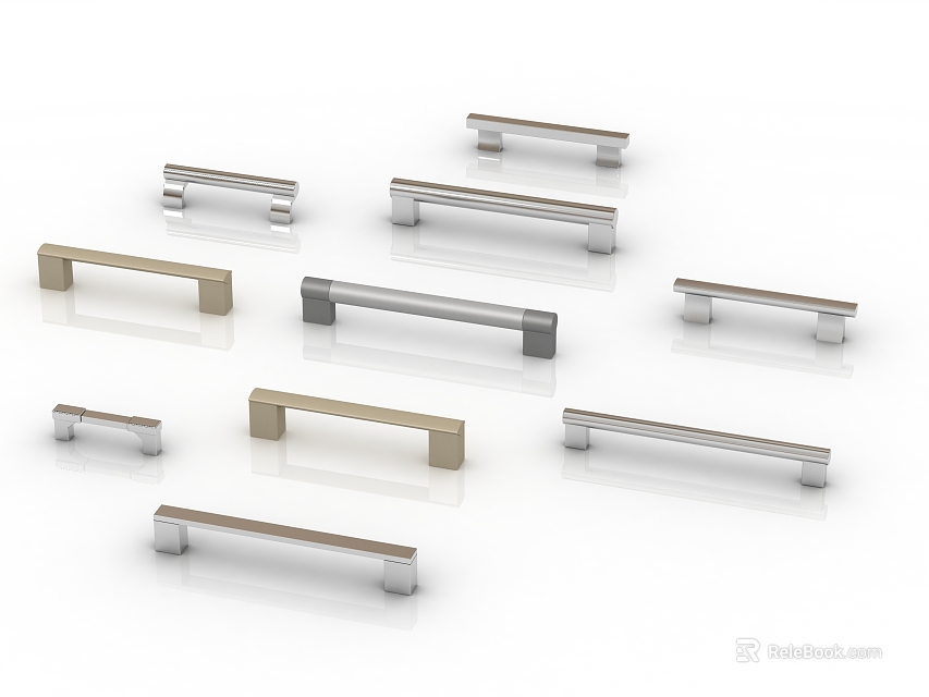 Modern Stylish Metal Furniture Handles in Silver and Gold for Cabinets and Drawers 3d model 