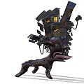 Haunted Monster Hand With Stacked Houses And Glowing Windows Clawed Form