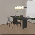Modern Black Rectangular Dining Table Set with Mixed Color Chairs Vase and Fruit Bowl