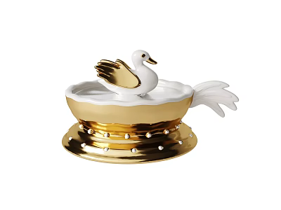 Swan Shaped Decorative Ornament Set with White and Gold Color and Beaded Base Design 3d model