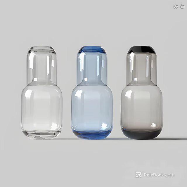 Contemporary Ceramic Bottles With Transparent Blue Gray And Clear Finishes For Home Decor 3d model 