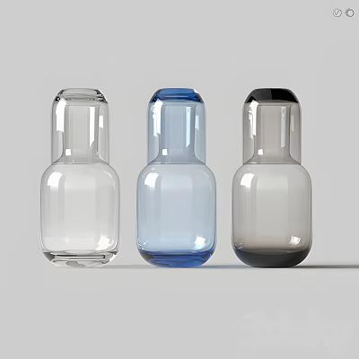 Contemporary Ceramic Bottles With Transparent Blue Gray And Clear Finishes For Home Decor 3d model