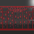 Interactive Zone With Red Chinese Lattice Frame And Hanging Lanterns Decor 3d model
