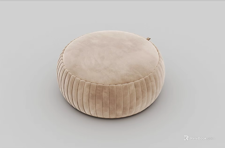Modern Beige Velvet Ottoman with Pleated Design for Living Room Decor 3d model 