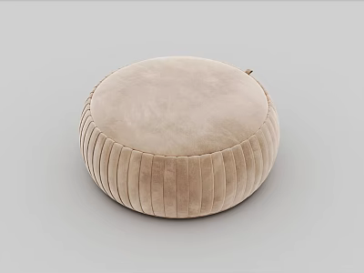 Modern Beige Velvet Ottoman with Pleated Design for Living Room Decor 3d model