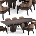Modern Rectangular Dining Table Set With Dark Wood Top And Upholstered Chairs 3d model