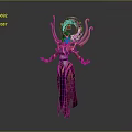 Elegant Woman In Purple Outfit With Golden Decorations Flowing Ribbons And Ornate Headdress