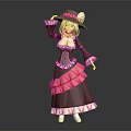 Cartoon Style 3D Female Character With Brown Pink Ruffled Dress Corset And Flower Hat