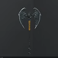 Fantasy Winged Axe Weapon 3D Model With Orange Black Handle Metal Blade