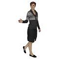 Woman Wearing Patterned Sweater Dark Vest Dark Skirt And Black Shoes Walking Full Body