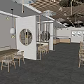 Elegant Modern Chinese Restaurant Interior With Hanging Lamps Round Mirrors And Wooden Tables