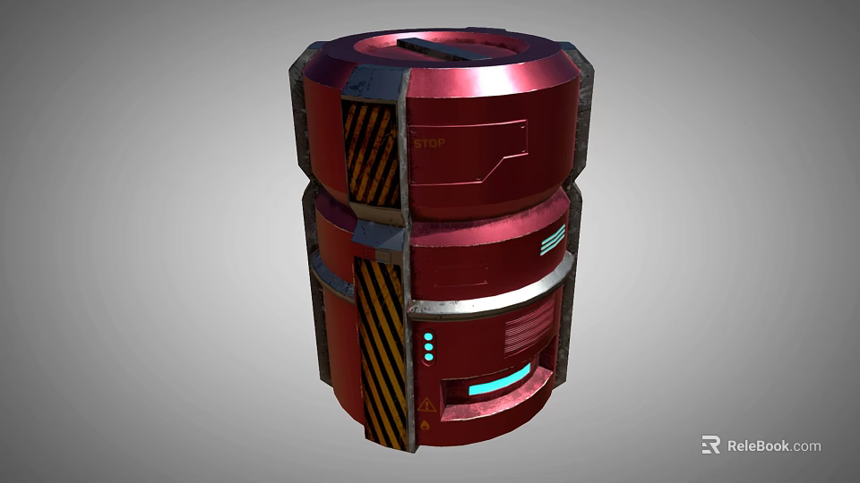 Portable Red Cylindrical Headphone Speaker With Metal Stripes And Indicator Lights 3d model 