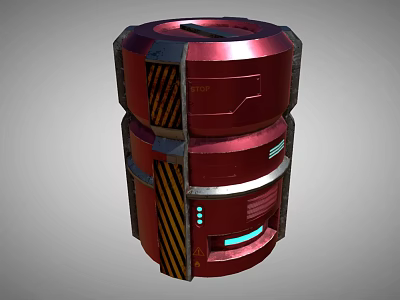 Portable Red Cylindrical Headphone Speaker With Metal Stripes And Indicator Lights 3d model