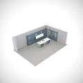Modern Blue Kitchen Cabinets With Marble Island Counter And Design Elements