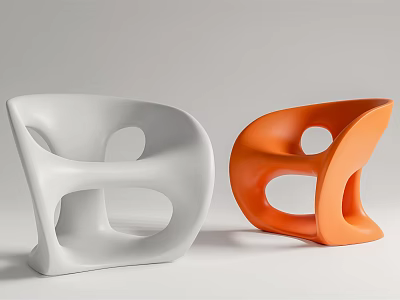 Modern Curved Single Chair In White And Orange With Abstract Hollow Design 3d model