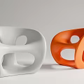 Modern Curved Single Chair In White And Orange With Abstract Hollow Design