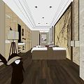 SPA Sauna Interior Design With Wooden Floor Comfortable Beds And Decorative Painting