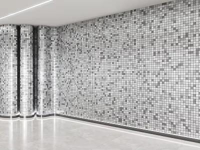 Modern Mosaic Background Wall with Silver Gray Glossy Tiles Decorative Columns and Minimalist Design 3d model