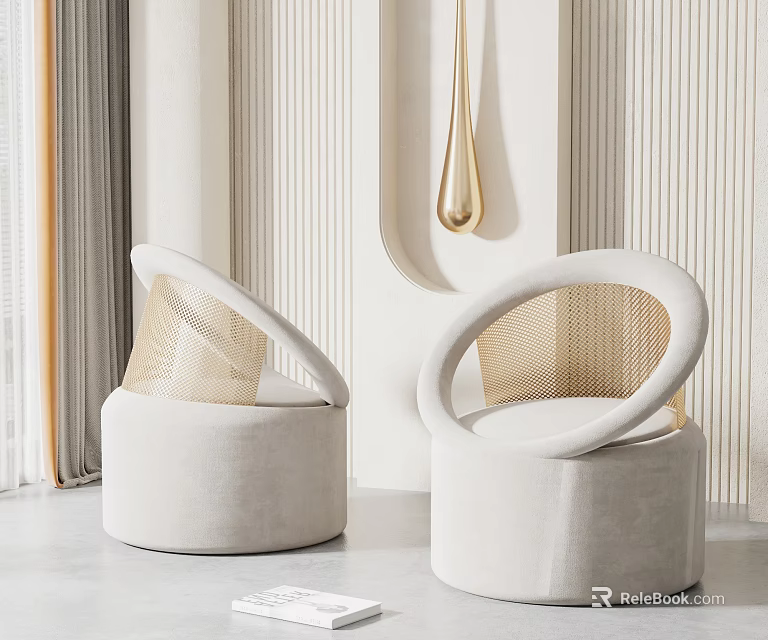 Modern Minimalist Single Sofa With Round Woven Armrest And Beige Velvet In Interior Design 3d model 