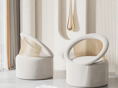 Modern Minimalist Single Sofa With Round Woven Armrest And Beige Velvet In Interior Design 3d model
