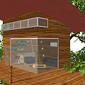 Natural Tree House With Wooden Structure Red Roof Green Leaves And Balcony