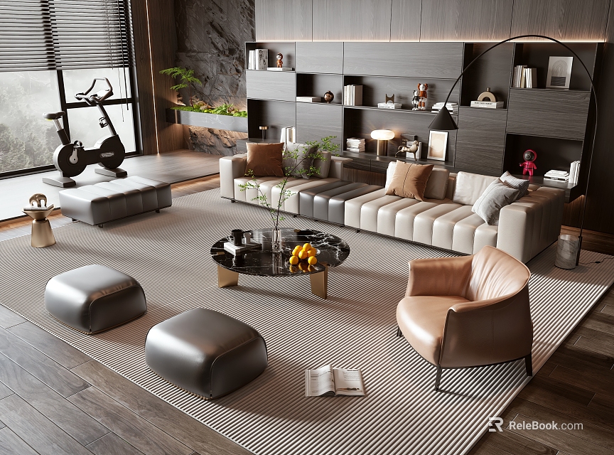 Modern Living Room Sofa And Coffee Table Set With Ottoman And Accent Chair 3d model 