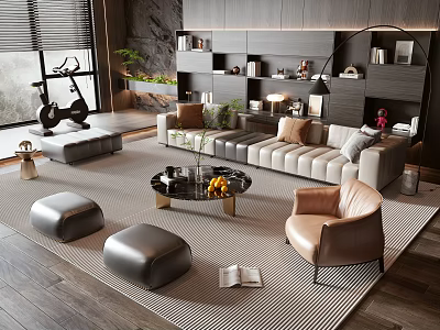 Modern Living Room Sofa And Coffee Table Set With Ottoman And Accent Chair 3d model