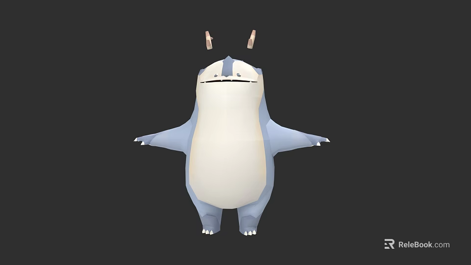 Cute Blue And White Game Character With Round Body Small Horns Open Arms 3d model 