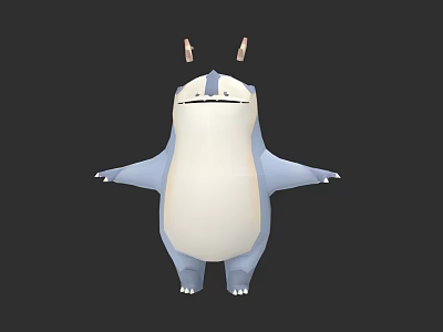 Cute Blue And White Game Character With Round Body Small Horns Open Arms 3d model