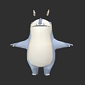 Cute Blue And White Game Character With Round Body Small Horns Open Arms