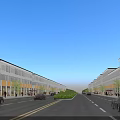 Commercial Street View With Modern Buildings Cars And Greenery On Both Sides