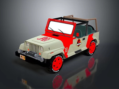 Vintage Jeep Convertible With Beige And Red Body Red Wheels And Classic Logo 3d model