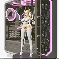 Stylish PC Case with Purple Neon Lights Cooling Fans and Anime Female Figure