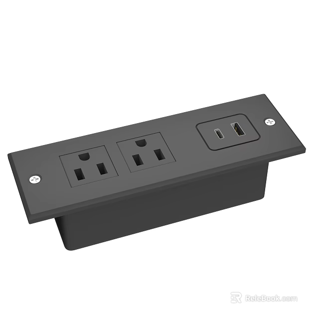 Black Desktop Switch Panel With Dual Outlets And USB Ports For Home Office Use 3d model
