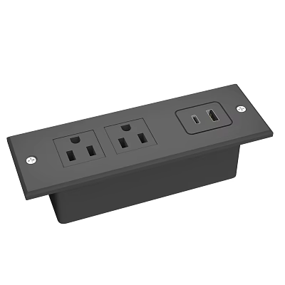Black Desktop Switch Panel With Dual Outlets And USB Ports For Home Office Use 3d model